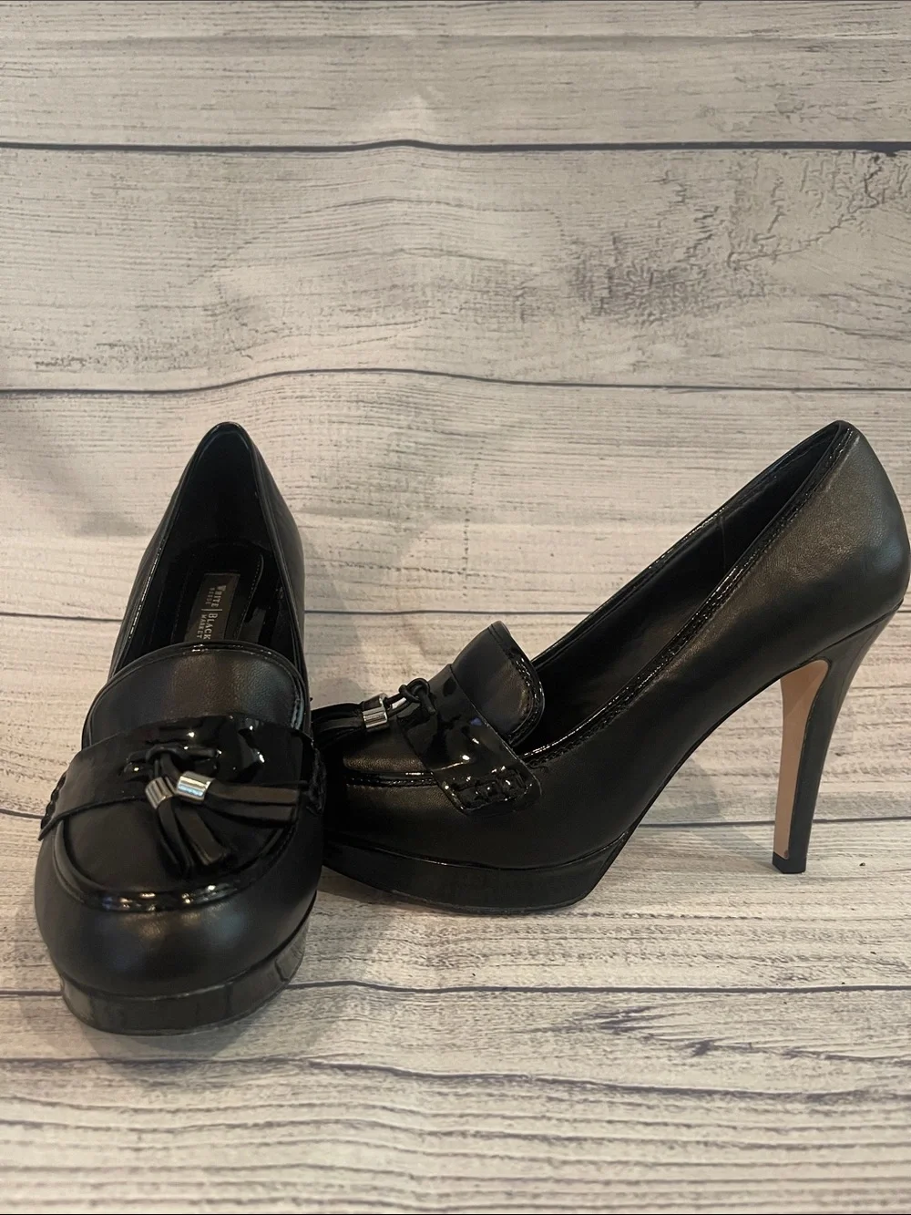 White House Black Market Black Patent Tassel Platform Loafers